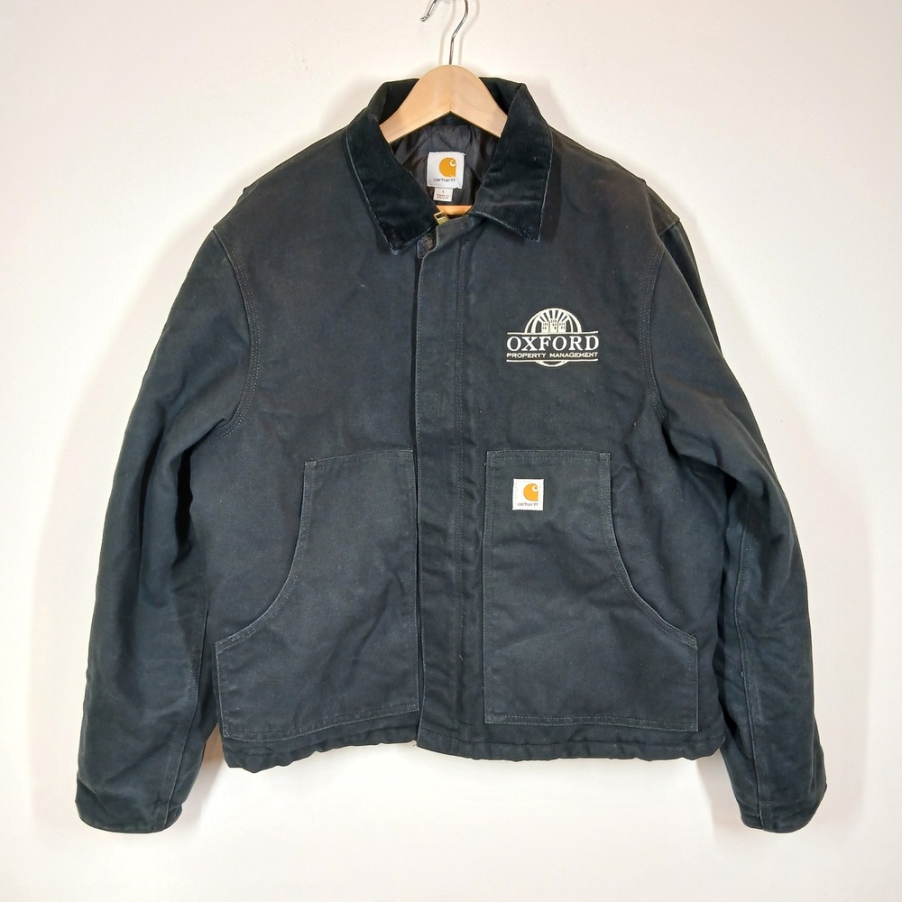 Carhartt Detroit Jacket Mens Large Black Cotton Canvas Quilted Corduroy Collar